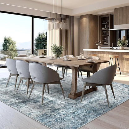 Abstract Rug 5x7 Machine Washable Area Indoor Blue Low Pile Non-Slip Foldable Thin Accent Rugs for Bedroom Living Room Dining Room