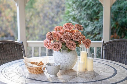 Rustic White Ceramic Vase Flower Vase with Hand-Glazed, Big Textured Round Vase for Centerpieces, Kitchen, Living Room, Bedroom Decor Gifts