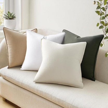Pack of 4 Soft Linen Green Throw Pillow Covers for Couch Boho Nordic with Flange Edge Cushion Cases Olive Pillow Covers Home Decor for Couch Bed Balcony and Car Natural 20x20 Inch SageGreen