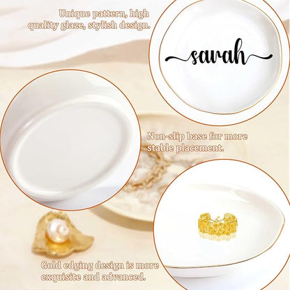 JoycuFF Sarah Personalized Name Ceramic Jewelry Tray, Mothers Day Christmas Anniversary Engagement Birthday Gifts for Women Couples, Trinket Dish for Rings Earrings Necklaces Bracelets Keys