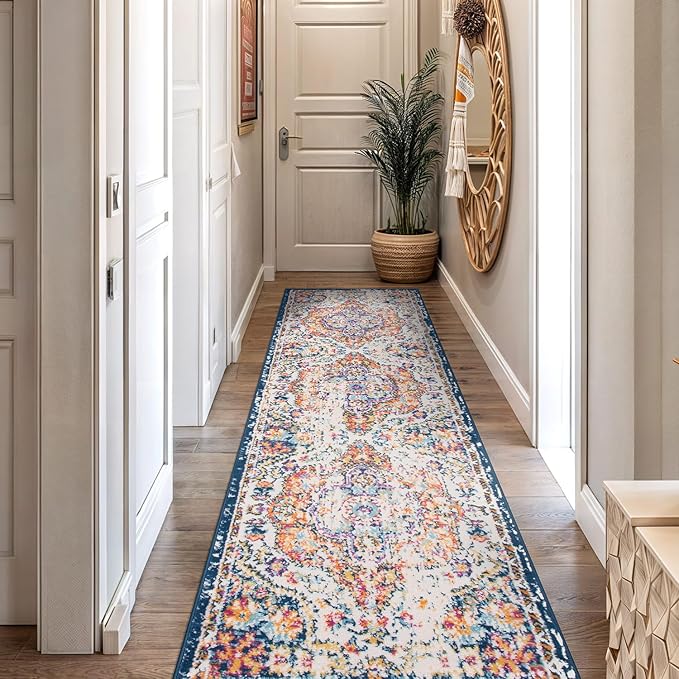Rugshop Vintage Distressed Bohemian Area Rug for Living Room,Bedroom,Hallway Kitchen Entryway – Vibrant Multi-Color Tribal Design, 2'7" x 8'