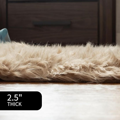 Super Area Rugs Ultra Soft & Fluffy Faux Sheepskin Rug, Light Brown 3 x 5 Feet Carpet for Bedroom Living Room