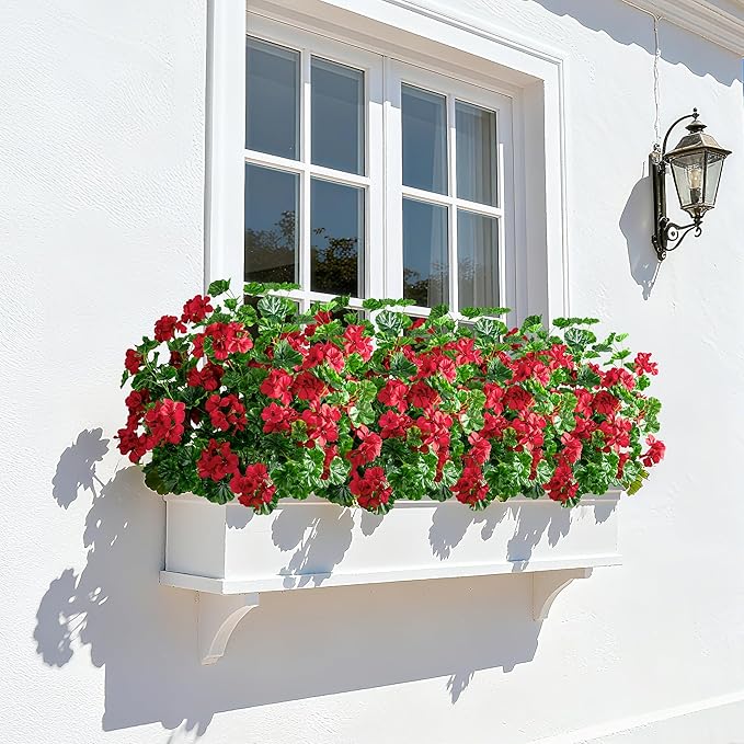Artificial Flowers for Outdoors 17.7In Artificial Geraniums for Indoor Fake Flowers Uv Resistant Artificial Outdoor Flowers Suitable for Indoor Home Decoration Outdoor Garden Decor 8PCS，Red