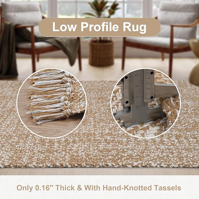Collive Washable Carpet Runners for Hallway 12ft, Boho Long Rugs for Kitchen Cotton Hand Woven Bedroom Runner Rug Tan/Cream Low Pile Natural Floor Carpet for Indoor Hall Entryway