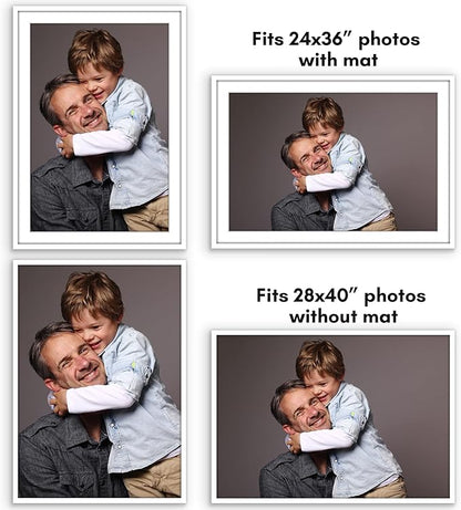 Americanflat 28x40 Poster Frame with Polished Plexiglass - Use as 24x36 Frame with Mat or Display 28x40 Photo Without Mat - Streamline Collection - Thin Border Picture Frames for Wall - White