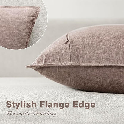 Foindtower Pack of 2, Decorative Linen Soild Throw Pillow Covers Accent Lumbar Cushion Case Farmhouse Pillowcase for Chair Couch Sofa Bedroom Living Room Home Decor 12 x 20 Inch Dusty Pink