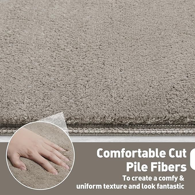 PURE ERA Carpet Stair Tread Landing Mat Area Rug Ultra Plush Shag Soft Non Slip Skid Resistant Tape Free Indoor Doormat Washable Reusable Cream Gray 2' X 6'