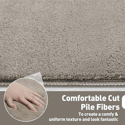 PURE ERA Carpet Stair Tread Landing Mat Area Rug Ultra Plush Shag Soft Non Slip Skid Resistant Tape Free Indoor Doormat Washable Reusable Cream Gray 2' X 6'