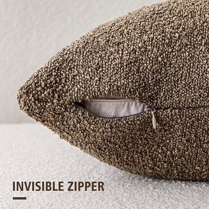 Foindtower Decorative Textured Boucle Throw Pillow Covers Accent Solid Pillow Cases Neutral Soft Cozy Couch Cushion Case for Chair Sofa Bedroom Living Room Home Decor 16x16 Inch,1PC,Light Brown