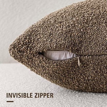 Foindtower Decorative Textured Boucle Throw Pillow Covers Accent Solid Pillow Cases Neutral Soft Cozy Couch Cushion Case for Chair Sofa Bedroom Living Room Home Decor 16x16 Inch,1PC,Light Brown