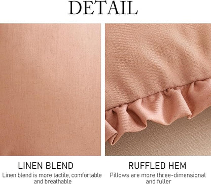 ISAENNE 2 Pcs Classic Pink Round Throw Pillow Cover Diameter 16", Solid Color Cottage Linen Cotton Decor Pillow Cover with Ruffles, Sturdy Throw Pillow Case for Couch Sofa Bed Living Room