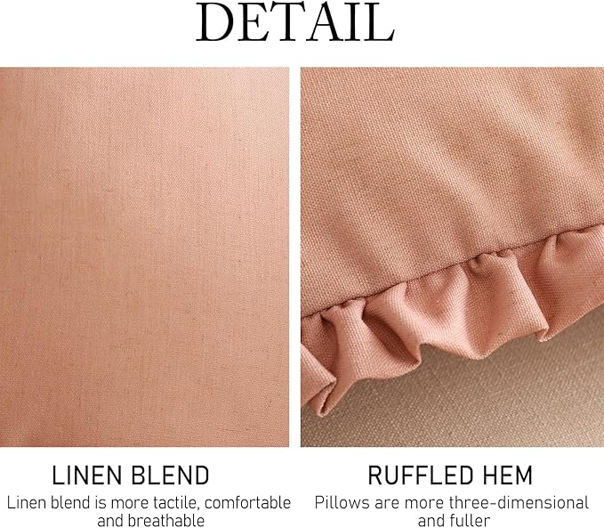 ISAENNE Classic Pink Round Throw Pillow Cover Diameter 16", Solid Color Cottage Linen Cotton Decoration Pillow Cover with Ruffles, Sturdy Throw Pillow Case for Couch Sofa Bed Living Room