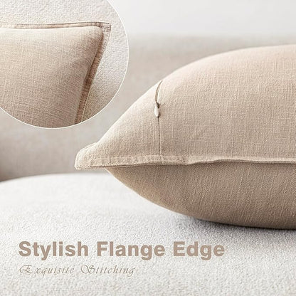 Foindtower Pack of 2, Decorative Linen Soild Throw Pillow Covers Accent Lumbar Cushion Case Boho Farmhouse Pillowcase for Chair Couch Sofa Bedroom Living Room Home Decor 12 x 20 Inch Tan Beige