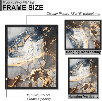 Engineered Wood 13x16 Picture Frame Set of 3, Black Frame for 13 x 16 Inch Picture Poster Photo, Light Weight 13 by 16 Frame with Wood-grain for Wall - 3 Pack/Black/13 x16