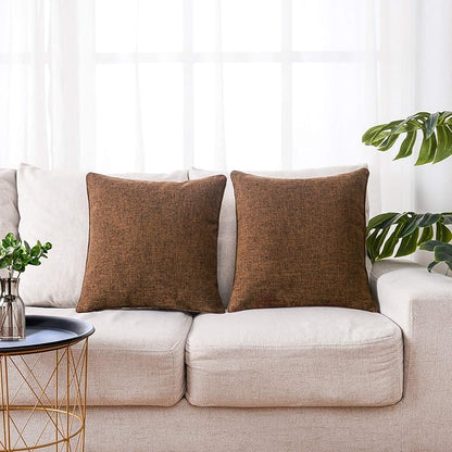 HPUK Linen Throw Pillow Covers Pack of 2, 18x18 Inch Accent Cushion Covers for Living Room, Bedroom, Decorative Solid Color Pillow Covers for Couch, Sofa, Chair, Chocolate