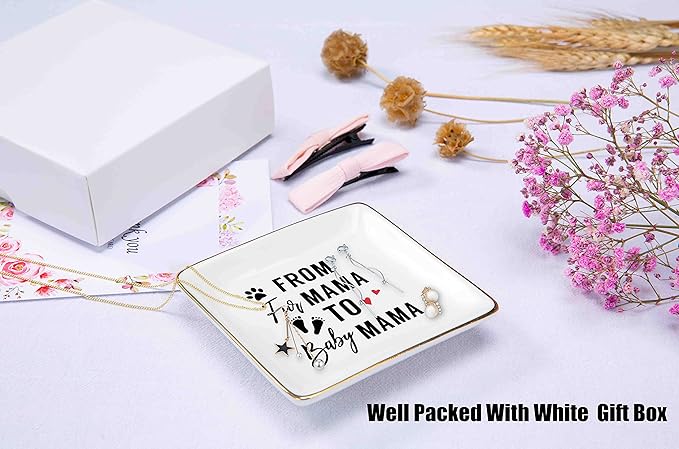 Topthink From Fur Mama to Baby Mama - Pregnancy Announcement Gift - Ceramic Jewelry Holder Ring Dish Trinket Tray for New Mom