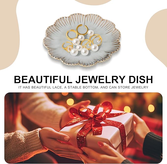 Ceramic Jewelry Dish, Decorative Tray for Rings Earrings Necklaces Bracelet Watch Keys, 4.50" Trinket Tray as Gifts for Women (Reactive Flower)