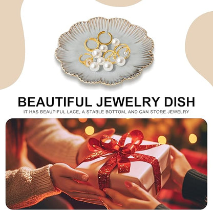 Ceramic Jewelry Dish, Decorative Tray for Rings Earrings Necklaces Bracelet Watch Keys, 4.50" Trinket Tray as Gifts for Women (Reactive Flower)