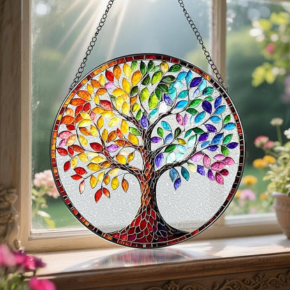 8'' Tree of Life Sun Catcher Ornament, Stained Glass Window Hanging, Suncatchers for Windows Hanging Ornaments, Window Decor | Housewarming Gift, Gifts for Mom & Grandma