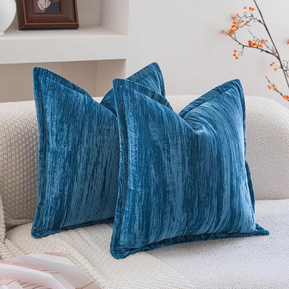 Neelvin Set of 2 Velvet Decorative Throw Pillow Covers 22x22 Inch Blue Modern Luxury Cushion Covers Textured Pillow Cases for Living Room Home Decor Couch Sofa
