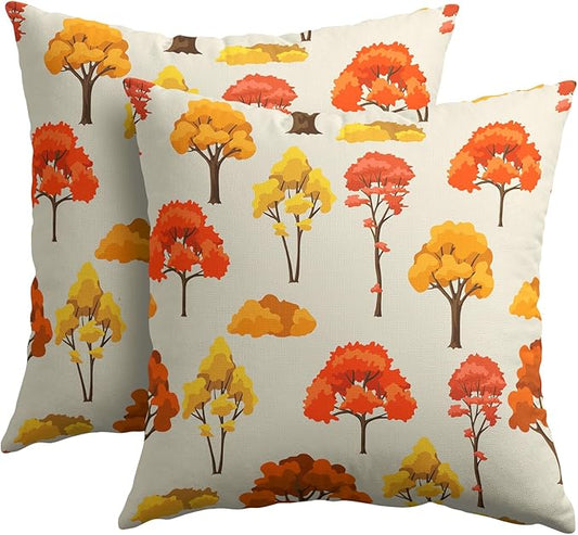 Fall Pillow Covers 20x20 Set of 2 Red Orange Maple Tree Leaf Autumn Outdoor Pillowcase with Zipper Forest Print Pattern Decorative Cushion Cover Rustic Decoration Farmhouse Sofa Couch Bed Decor