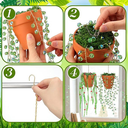 Suncalla 2 Pcs Beaded Plant Gifts for Plant Lovers Beaded Succulent Plants Sun Catcher Glass Leaf Beads Suncatcher for Window Hanging with Chain Bead Plants Crystal Sun Catchers Home (Novel Style)