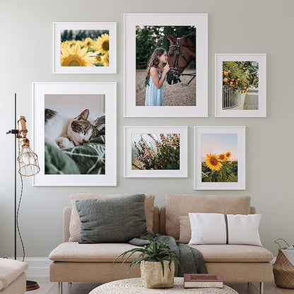 upsimples 8x10 Picture Frame Set of 5, Display Pictures 5x7 with Mat or 8 x 10 Without, Wall Gallery Photo Frames, White