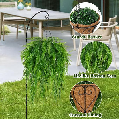 Fake Hanging Plant Outdoor Artificial Boston Fern Hanging Baskets 2 Set Fake Ferns Hanging Plants Artificial Decor 23.6" Artificial Ferns for Outdoors Front Porch Patio Garden Home Decor