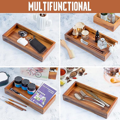 Demigo Acacia Wood Valet Tray & Catchall - 12.2x6 Inch Organizer for Nightstand, Entryway, Dresser - Holds Keys, Wallet, Phone, Jewelry (Brown)
