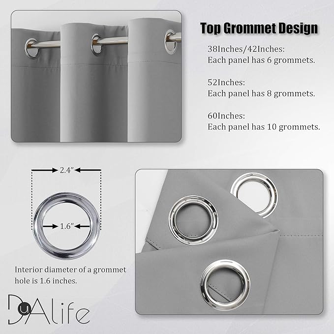 DUALIFE Ultimate Gray Blackout Curtain Panels/Drapes for Living Room 84 inch Length Solid Energy Efficient Room Darkening Bedroom Curtains Thermal Insulated Grommet Top 52x84 inch