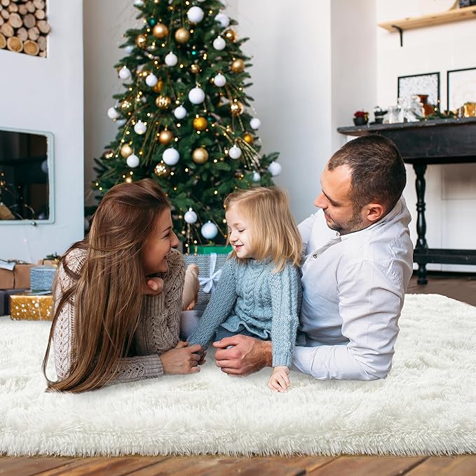 8x10 Large Area Rugs for Living Room, Ultra Fluffy Shag Rug for Bedroom, Modern Plush Soft Carpet for Girls Boys Kids Room Dorm Fuzzy Non Slip Rug for Home Decor Aesthetic, Cream White