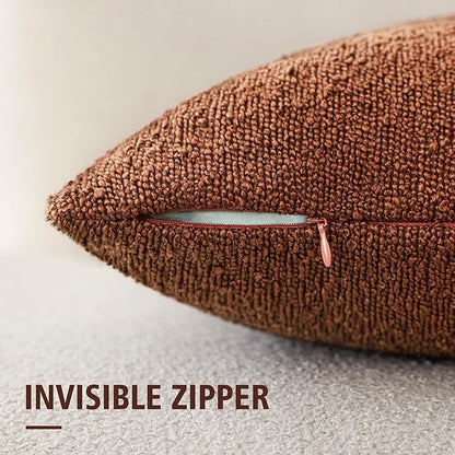 Foindtower Decorative Textured Boucle Throw Pillow Covers Accent Solid Pillow Cases Neutral Soft Cozy Couch Cushion Case for Chair Sofa Bedroom Living Room Home Decor 20x20 Inch,1PC,Red Taupe