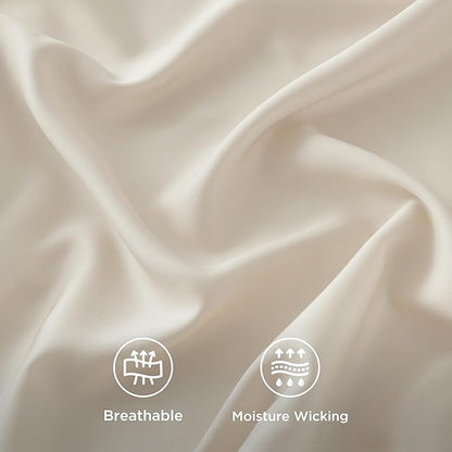 Bedsure Full Size Bed Sheets, Cooling Sheets, Rayon Derived from Bamboo, Breathable & Soft, Deep Pocket Up to 16 Inches, Hotel Luxury Silky Bedding for Hot Sleepers, Light Beige