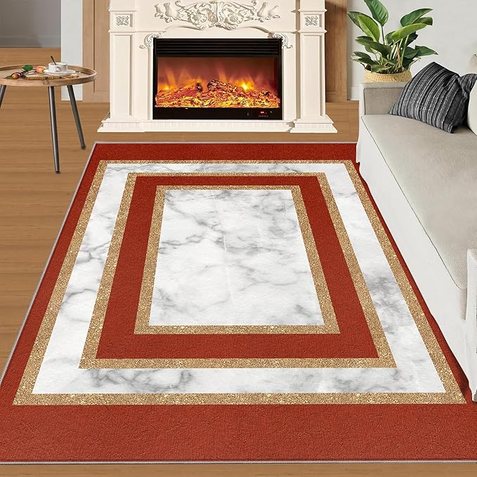 Marble Area Rug for Bedroom Gray White Marble Carpet European Light Luxury Rugs Simple Gilded Geometry Rug Pad for Kitchen Dining Room 2x3ft