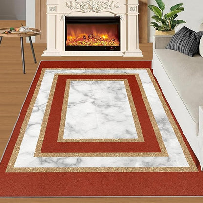 Marble Area Rug for Bedroom Gray White Marble Carpet European Light Luxury Rugs Simple Gilded Geometry Rug Pad for Kitchen Dining Room 4x5ft