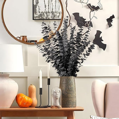Black Eucalyptus Stems Decor,20PCS 17" Real Dried Preserved Eucalyptus Stems Plant for Home Vase Wedding Festival Floral Fall Halloween Arrangement Decorations