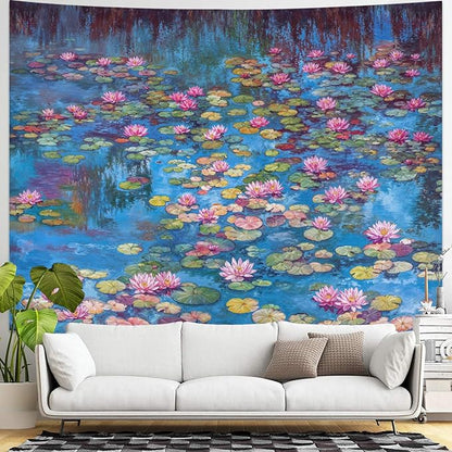 kampdream Landscape Tapestry, Scenery Art Wall Tapestries, Nature Wall Decor for Bedroom Living Room Backdrop Blue Impressionist Pond Lotus 36×48 inches
