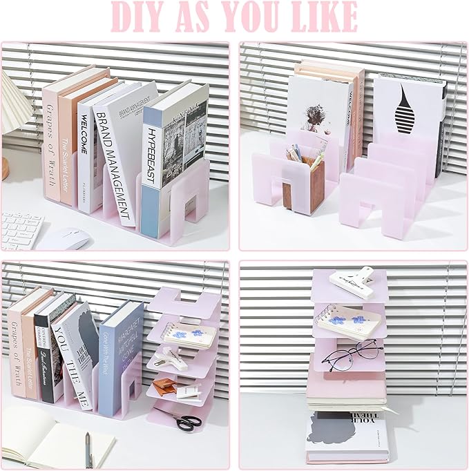 BAYTORY 2Pcs Acrylic File Holder Purse Organizer, Sturdy Desktop File Sorter Organizer, Binder Shelf for Office Desk Kitchen Shelf Closet (Pink)