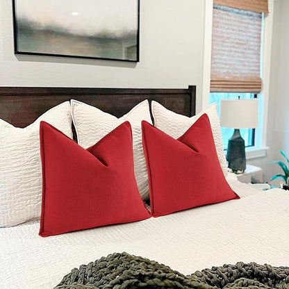 ZWJD Red Pillow Covers 18x18 Set of 2 Chenille Throw Red Pillows Cushion Covers with Elegant Design Soft and Luxurious Decorative Pillows for Couch, Bed, and Home Decor