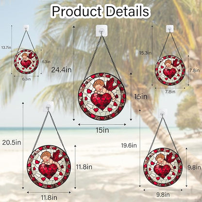 Stained Glass Window Hanging - Red Love Angel Sun Catcher for Door Garden Home Decor Cute Suncatcher Christmas Mother's Day Birthday for Women Men Mom Nana 9.8 in