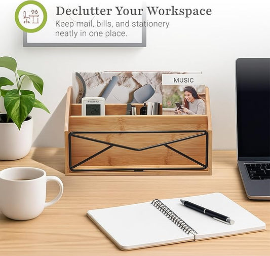 Prosumer's Choice Bamboo Desk Organizer for Office and Home – Natural Bamboo Mail Organizer for Countertop - Wooden Desktop Organizer for Mail, Files, Letters, and Tabletop Storage