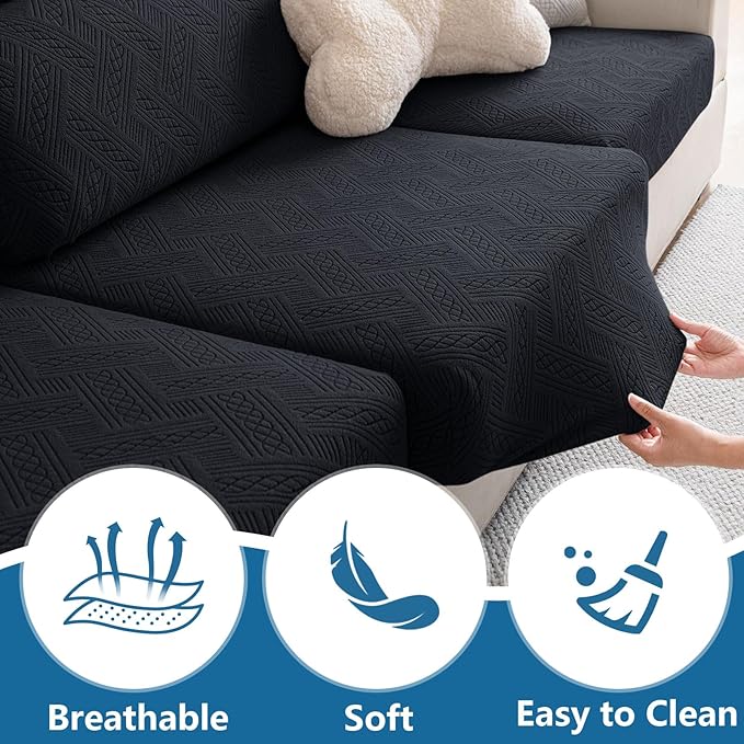 hyha Waterproof Couch Cushion Covers, Waterproof Sectional Couch Covers for 2 Cushion Sofa for Pets, Stretch Sofa Slipcover Washable with Elastic Bottom(2 Packs, Black)
