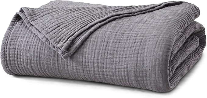 100% Cotton Muslin Twin Size Blanket | Soft, Breathable, and Lightweight Bed Blanket for All-Season | Perfect for Layering | Maria Collection (Twin, Charcoal)