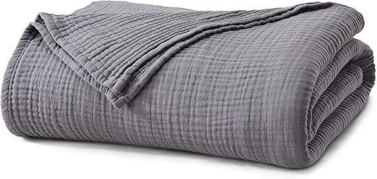 100% Cotton Muslin Twin Size Blanket | Soft, Breathable, and Lightweight Bed Blanket for All-Season | Perfect for Layering | Maria Collection (Twin, Charcoal)