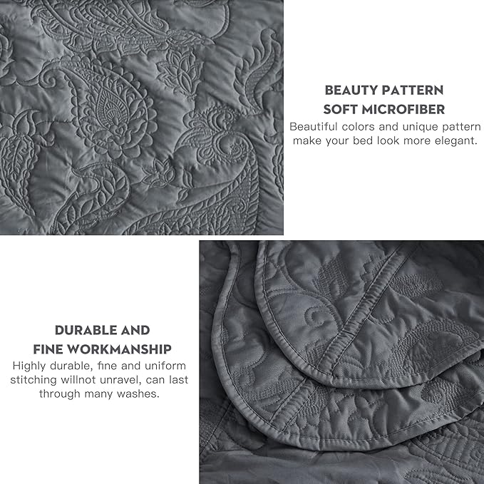 HZ & HY Oversized King Bedspread 138x122 Extra Wide, Quilted Coverlet Bedding Set, Lightweight Thin Comforter, Reversible, Luxurious, 5 Piece, 100% Microfiber, California/Alaskan King, Dark Grey