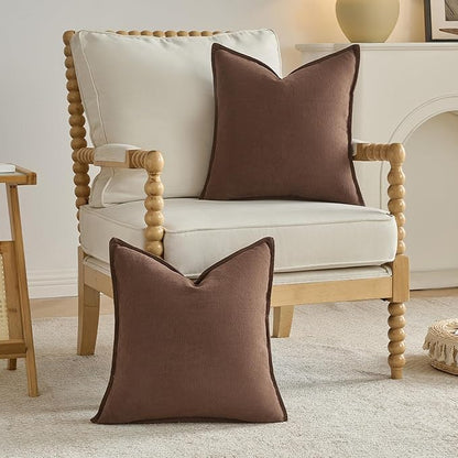 FUTEI Brown Chenille Throw Pillow Covers 12x20 Inch Set of 2,Edges Double-Stitched Lumbar Pillow Cases,Modern Home Decor for Couch Living Room