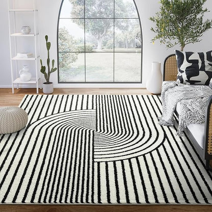 Abani Nuevo Collection Area Rug - Mid-Century Black and White Arch Knot Design - 9' x 12' - for Living Room, Bedroom & Office