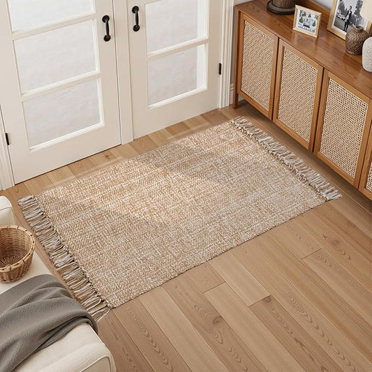 Collive Entryway Door Mat, 27" x 43" Machine Washable Kitchen Rugs, Indoor/Outdoor Low-Profile Doormat Soft Hand-Woven Cotton Bathroom Rug Throw Rugs for Front Back Door Bedroom