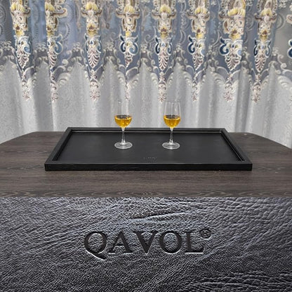 30 * 16 inches High-End Light Luxury Leather Rectangle Oversized Service Tray for Ottoman Tray, Coffee, Food, Family Dinner, Picnic, Party Essentials (Black, 30 * 16 inch)
