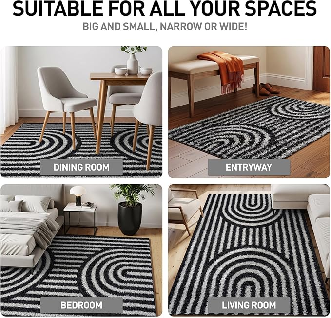 Rugshop Abstract Arch Shag Area Rug Anthracite Dark Gray 4' x 6' Ideal for Small Living Rooms, Offices, or Beside The Bed